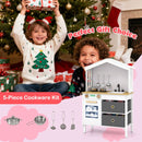 House-Shaped Play Kitchen with Stainless Steel Cookware – White