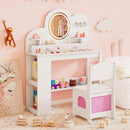 Princess vanity table and chair set in white with lighted mirror, ample storage, and child-safe design for kids'.