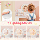 Princess vanity table set with lighted mirror, 3 lighting modes, and ample storage for kids' accessories and books.