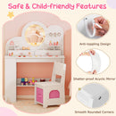 Princess vanity table set with lighted mirror, 2 drawers, and child-safe features for kids' playroom or bedroom.