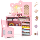 Princess Makeup Dressing Table in pink with 3-color lighted mirror, ergonomic chair, and ample storage for kids' play.