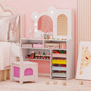 Princess makeup dressing table set featuring a bright 3-color lighted mirror and multiple storage options for kids'.