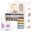 Princess Makeup Dressing Table in white with 3-color lighted mirror, ergonomic chair, and ample storage for kids' items.