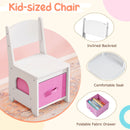 Kids ergonomic chair with inclined backrest and foldable fabric drawer, designed for comfort and safety in play areas.