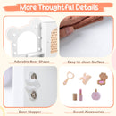 Adorable bear-shaped door stopper and easy-to-clean surface for the Princess Makeup Dressing Table set in white.