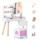 Kids dressing table set with 3-color LED mirror, storage drawers, and matching chair for imaginative play and.