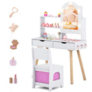 Kids dressing table set in white with LED mirror, storage drawers, and matching chair for imaginative play and.
