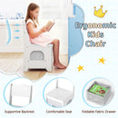 Ergonomic kids chair with supportive backrest and foldable fabric drawer, perfect for a corner vanity set.