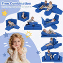 Modular kids play couch set in blue, featuring 10 soft blocks for creative play, climbing, and lounging. Ideal for.