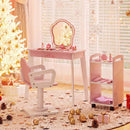 Kids Hair Salon Play Set featuring a pink LED lighted mirror, swivel barber chair, and rolling trolley for creative.