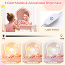 Kids hair salon play set featuring a LED lighted mirror with adjustable brightness and color modes for creative styling.