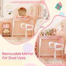 Kids hair salon playset featuring a pink writing desk and removable LED mirror for creative role-play and styling fun.