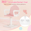 360-degree rotatable pink barber chair from the Kids Hair Salon Play Set, perfect for interactive styling and role-play.