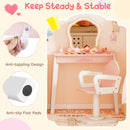 Kids hair salon play set featuring a pink swivel barber chair and LED mirror, perfect for creative role-play and.