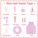 Kids hair salon play set featuring a pink LED lighted mirror, swivel barber chair, and 10 accessories for creative.