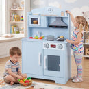 Wooden Play Kitchen with Light and Sound Range Hood – Blue