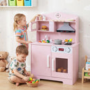 Wooden Play Kitchen with Light and Sound Range Hood – Pink