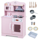 Wooden Play Kitchen with Light and Sound Range Hood – Pink