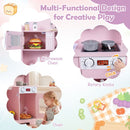 Wooden Play Kitchen with Light and Sound Range Hood – Pink