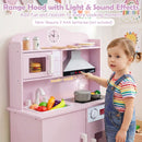Wooden Play Kitchen with Light and Sound Range Hood – Pink
