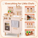 Compact Wooden Play Kitchen with Curtains and Toy Food – Beige