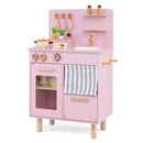 Compact Wooden Play Kitchen with Curtains and Toy Food – Pink