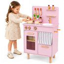 Compact Wooden Play Kitchen with Curtains and Toy Food – Pink