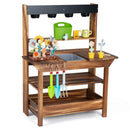 Outdoor Wooden Mud Kitchen with Garden Play Accessories – Brown