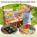 Outdoor Wooden Mud Kitchen with Garden Play Accessories – Brown