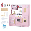 Wooden Play Kitchen with Light-Up Stove and Fridge – Pink