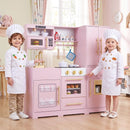 Wooden Play Kitchen with Light-Up Stove and Fridge – Pink