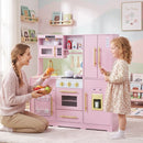 Wooden Play Kitchen with Light-Up Stove and Fridge – Pink