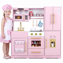 Wooden Play Kitchen with Light-Up Stove and Fridge – Pink