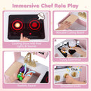 Wooden Play Kitchen with Light-Up Stove and Fridge – Pink