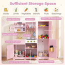 Wooden Play Kitchen with Light-Up Stove and Fridge – Pink