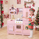 Wooden Play Kitchen with Light-Up Stove and Fridge – Pink