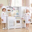 Wooden Play Kitchen with Light-Up Stove and Fridge – White