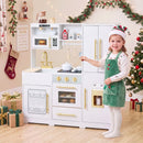 Wooden Play Kitchen with Light-Up Stove and Fridge – White
