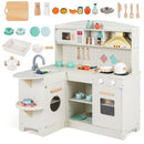 Corner Wooden Play Kitchen with Lights and Side Counter – White