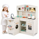 Corner Wooden Play Kitchen with Lights and Side Counter – White