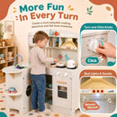 Corner Wooden Play Kitchen with Lights and Side Counter – White