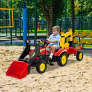 3-in-1 Kids Pedal Tractor with Digger and Trailer – Red