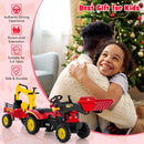 3-in-1 Kids Pedal Tractor with Digger and Trailer – Red
