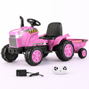 Baby Direct 12V Kids Ride On Tractor with Trailer and Remote Control for 3-8 Years Old Toddlers in Pink