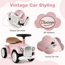 Retro Toddler Ride-On Car with Squeeze Horn – Pink