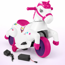 Baby Direct 12V Kids Unicorn Ride on Toy Pony with Training Wheels and Music in Rose