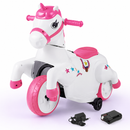 Baby Direct 12V Kids Unicorn Ride on Toy Pony with Training Wheels and Music in Pink
