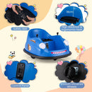 Navy 12V electric kids ride-on bumper car with remote control, high backrest, safety belt, and smooth universal wheels.