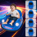 Electric kids ride-on bumper car in navy, featuring remote control, 360° spin, and LED lights for toddlers aged 2-5.
