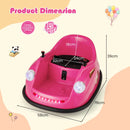 Pink 12V electric kids ride-on bumper car dimensions, featuring remote control and 360° spin for toddlers aged 2-5.